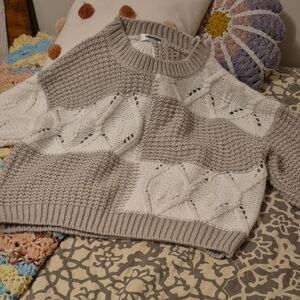 Vigoss Two-Tone Crewneck Sweater in Gray and Cream